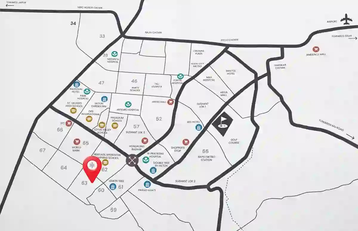 Location map of Adani Samsara Ivana Sector 63 Gurugram