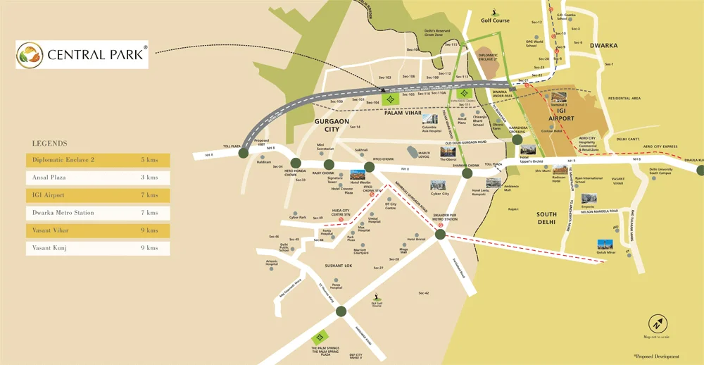 Central Park Sector 104 Gurgaon – Prime Location & Connectivity Central Park Sector 104 Gurgaon location map showing connectivity via Dwarka Expressway