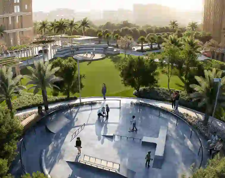 Clubhouse and recreation area at Ganga Realty Anantam, Gurgaon, surrounded by greenery and modern architecture.