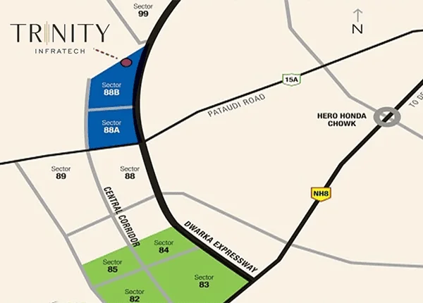 location-map Trinity Sky Palazzo location map showing excellent connectivity to key city landmarks