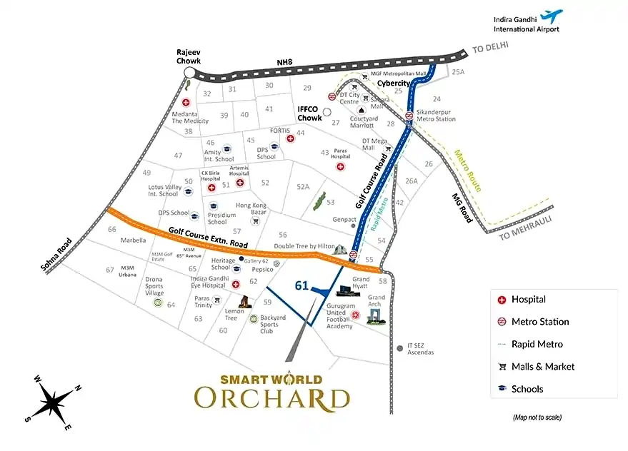 Smartworld Orchard Sector 61 Gurgaon Location Map – Near Golf Course Extension Road