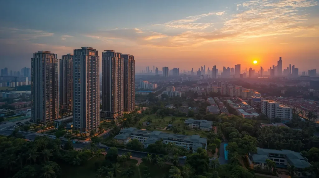Luxury high-rise apartments and skyline view of Gurgaon