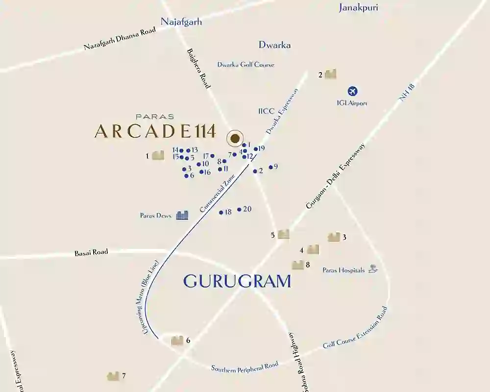 Map location of Paras Arcade 114 Gurgaon near Dwarka Expressway
