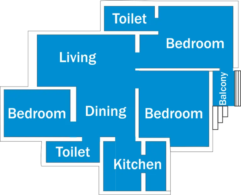 Carpet area floor plan of an apartment