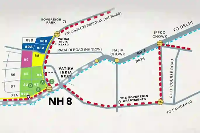 Vatika Crossover Gurgaon location map near NH-48 and Dwarka Expressway