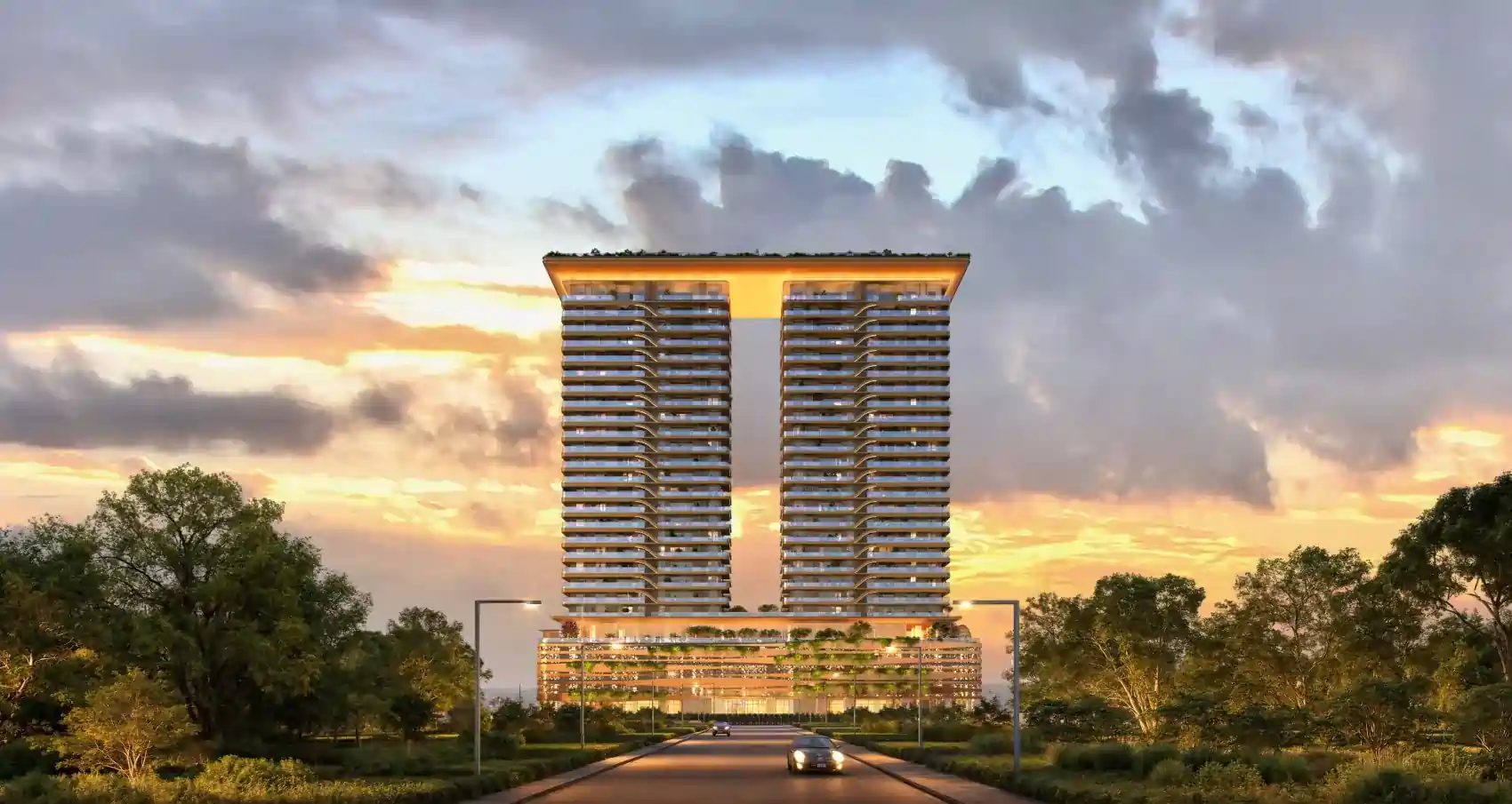 Trevoc Royal Residences tower skyline view with city surroundings