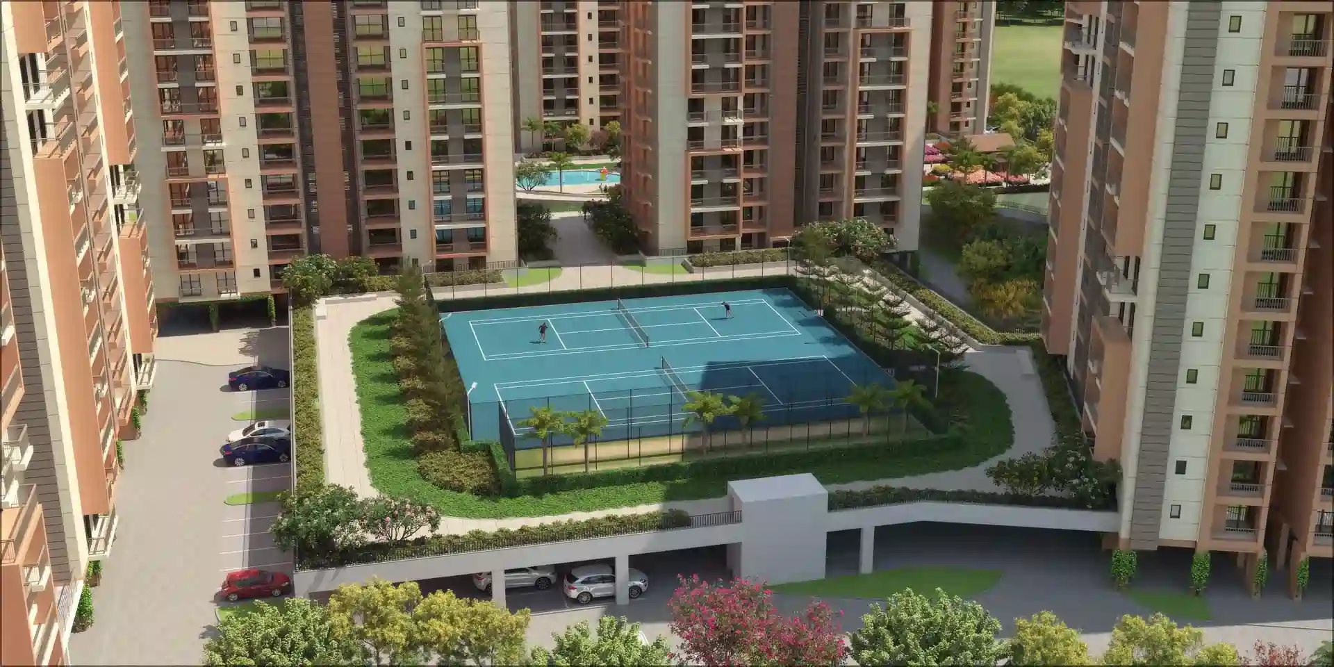 Landscaped gardens and jogging track at Ashiana Amarah, Sector 93, Gurgaon