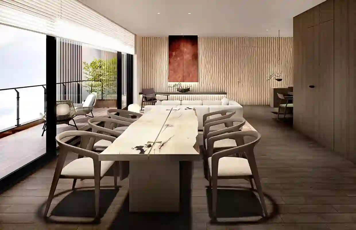Luxury dining area with modern dining table at Krisumi Waterside Residences