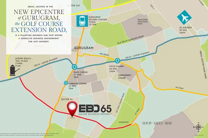 Emaar EBD 65 Gurgaon location map near Golf Course Extension Road