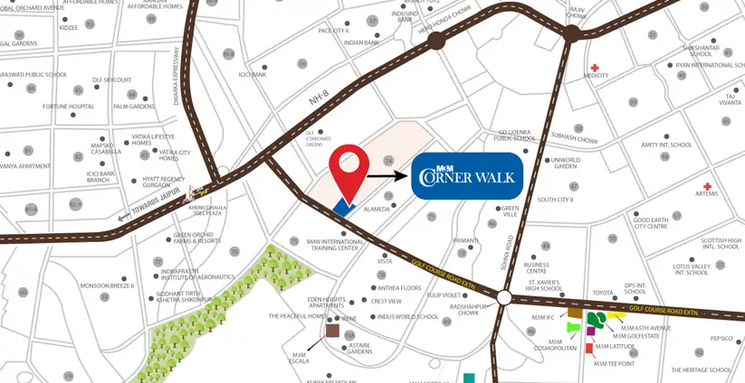 M3M Corner Walk location on Golf Course Extension Road Gurgaon