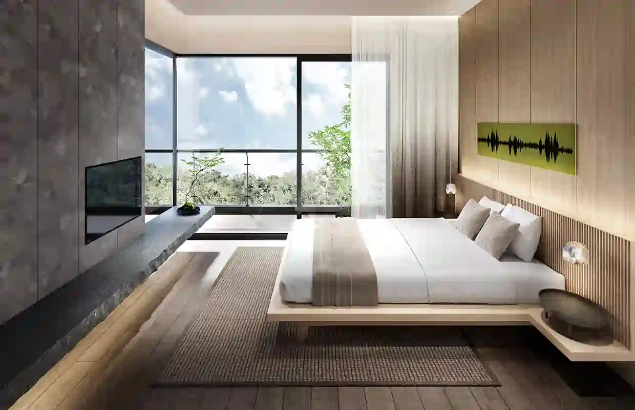 Luxury bedroom interior at Krisumi Waterside Residences with elegant modern design