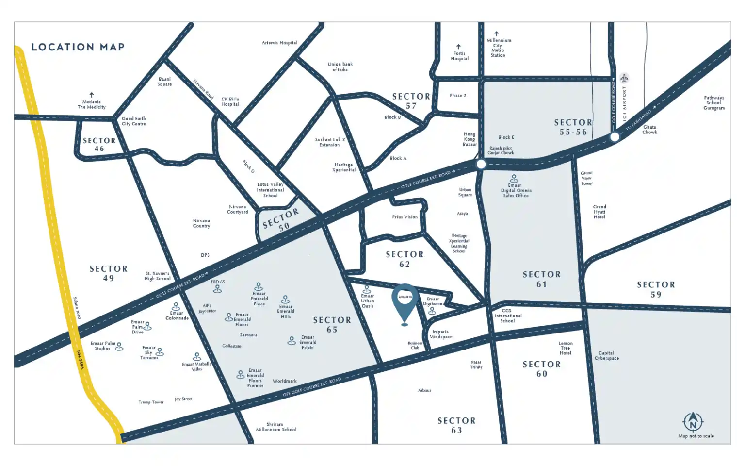 Emaar Amaris Location Advantage Emaar Amaris prime location in Gurgaon with excellent connectivity