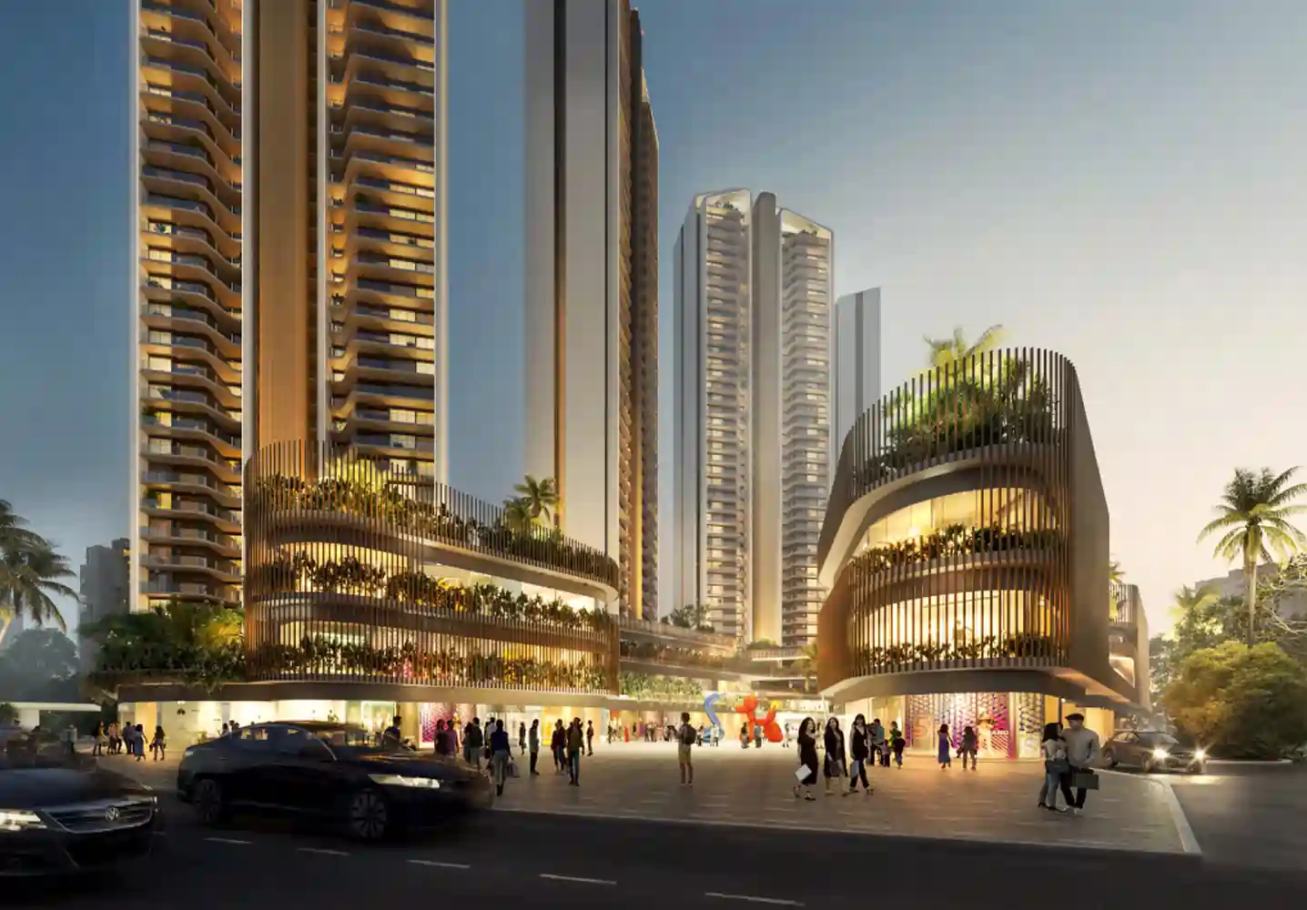 Entrance view of Ganga Realty Anantam in Gurgaon, featuring a grand gateway, landscaped pathways, and modern façade design.