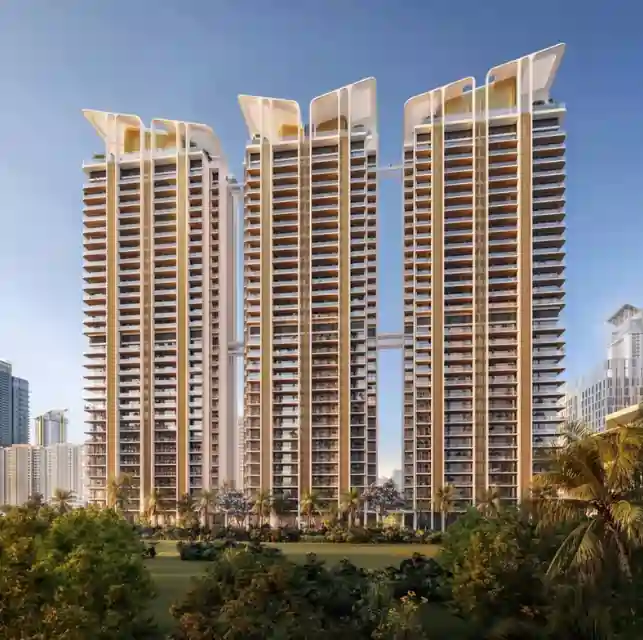 Aerial view of M3M Altitude in Gurgaon, highlighting high-rise towers, green open spaces, and modern design.