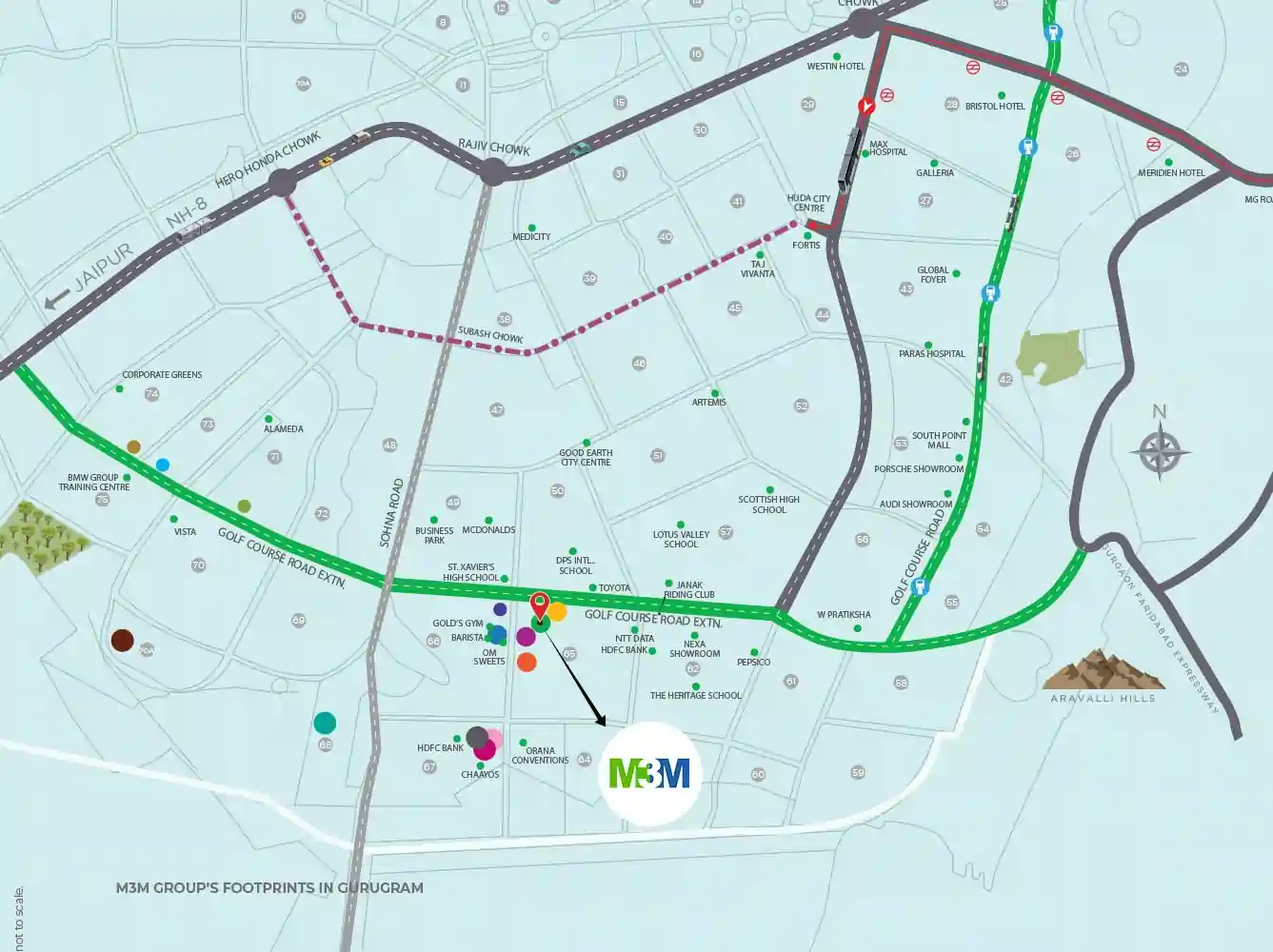 M3M Altitude location map highlighting prime connectivity in Gurugram