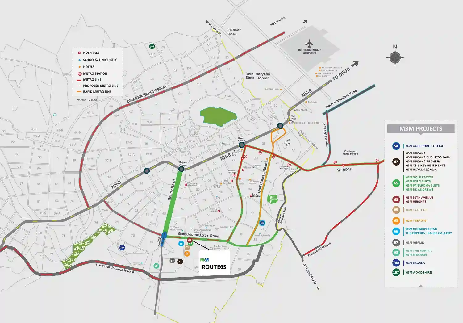 Prime Location of M3M Route 65 M3M Route 65 location on Golf Course Extension Road Gurgaon