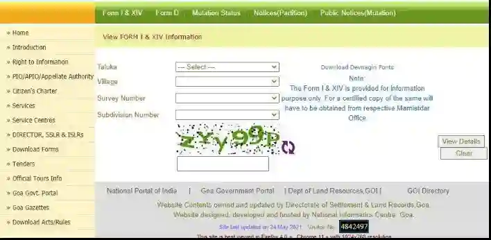 tenant name in Form I and XIV Goa Register Dashboard interface