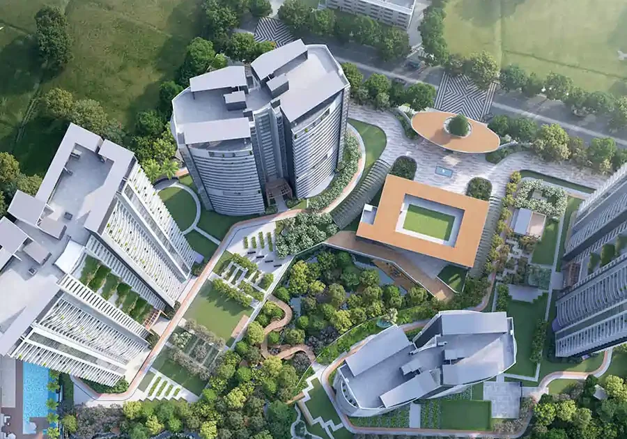 Wide internal roads and planned infrastructure at Adani Lushlands