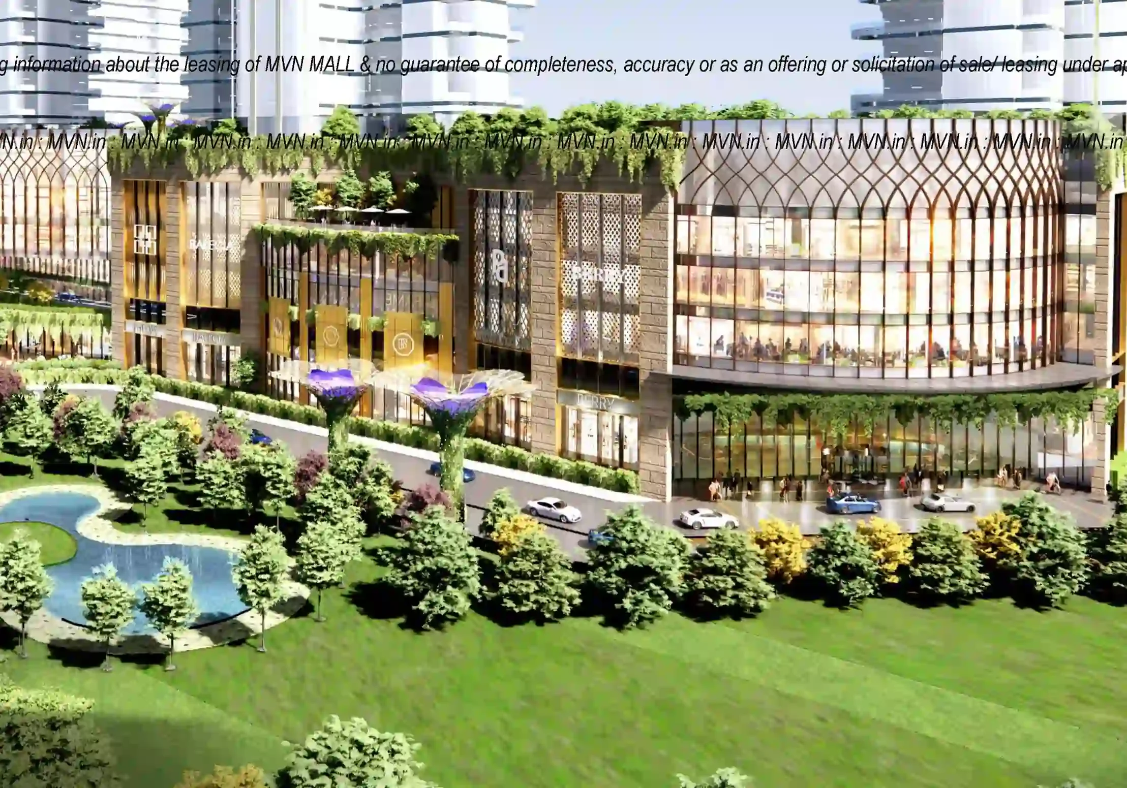 Landscaped garden area at MVN Mall with green surroundings