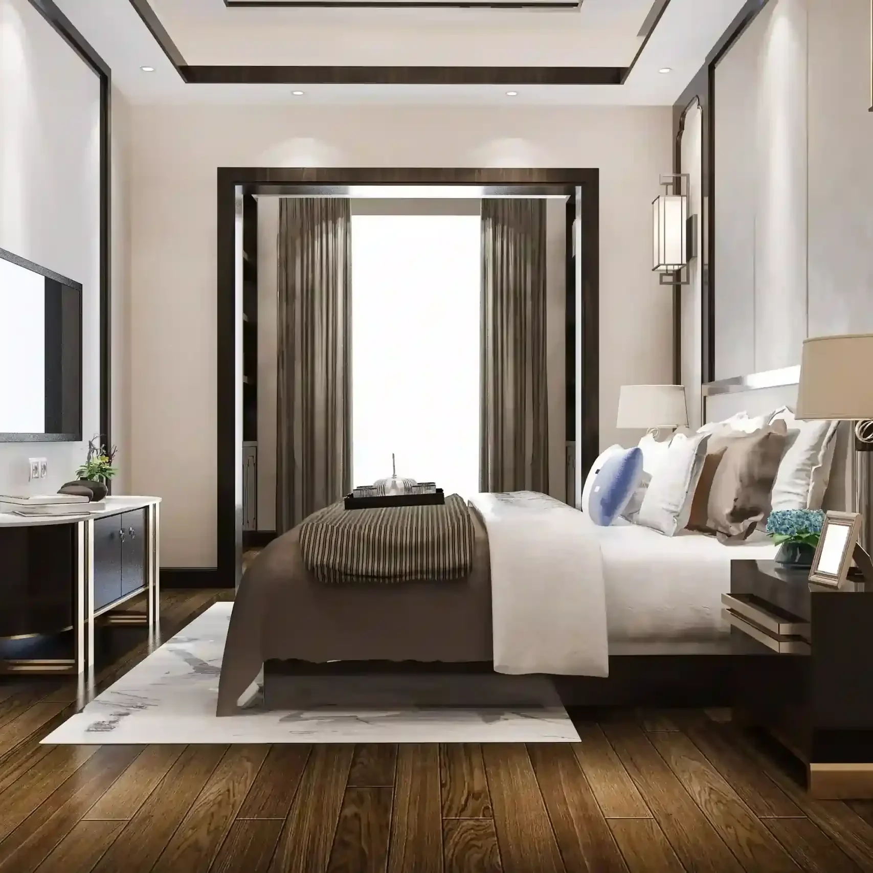 Modern bedroom interior at Signature Global Sarvam with elegant design