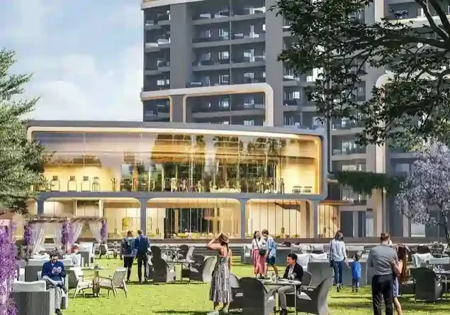 Street-level view of Smart World One DXP with luxury residences