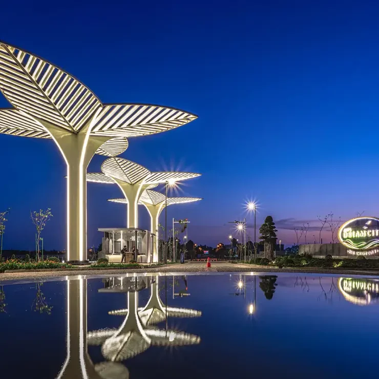 Visual representation of the amenities at AIPL Lake City, including landscaped gardens, swimming pool, playgrounds, sports courts, and community spaces.