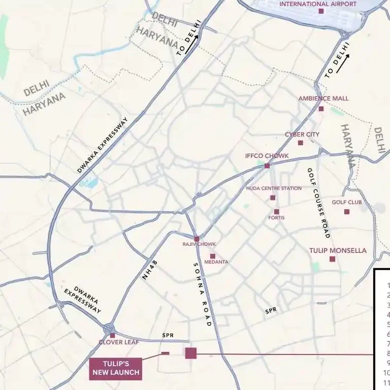 Location map of Tulip Melrose in Sector 70, Gurgaon