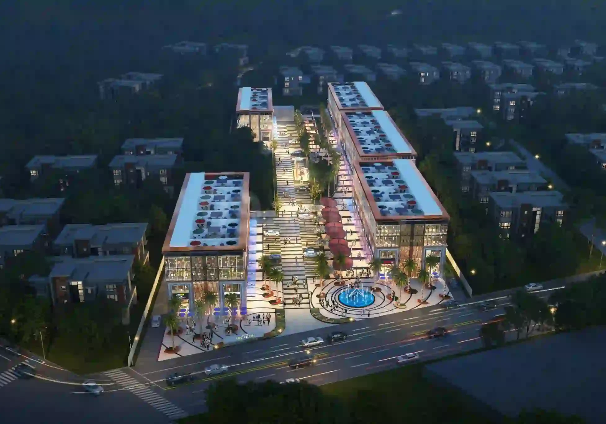Paras Arcade 114 Gurgaon illuminated at night with modern design