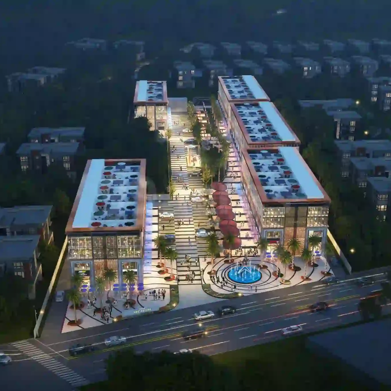 Paras Arcade 114 Gurgaon illuminated at night with modern design
