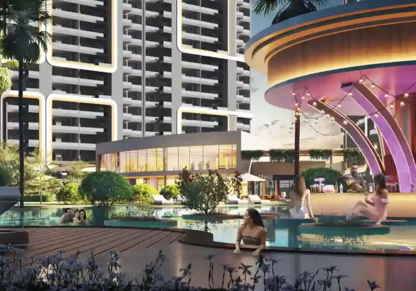 Smart World One DXP Modern Street View Smart World One DXP street view with modern high-rise towers in Gurgaon