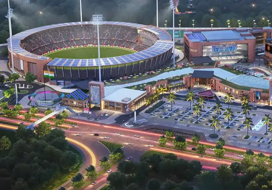 The Omaxe State – Night View Night view of The Omaxe State illuminated commercial complex