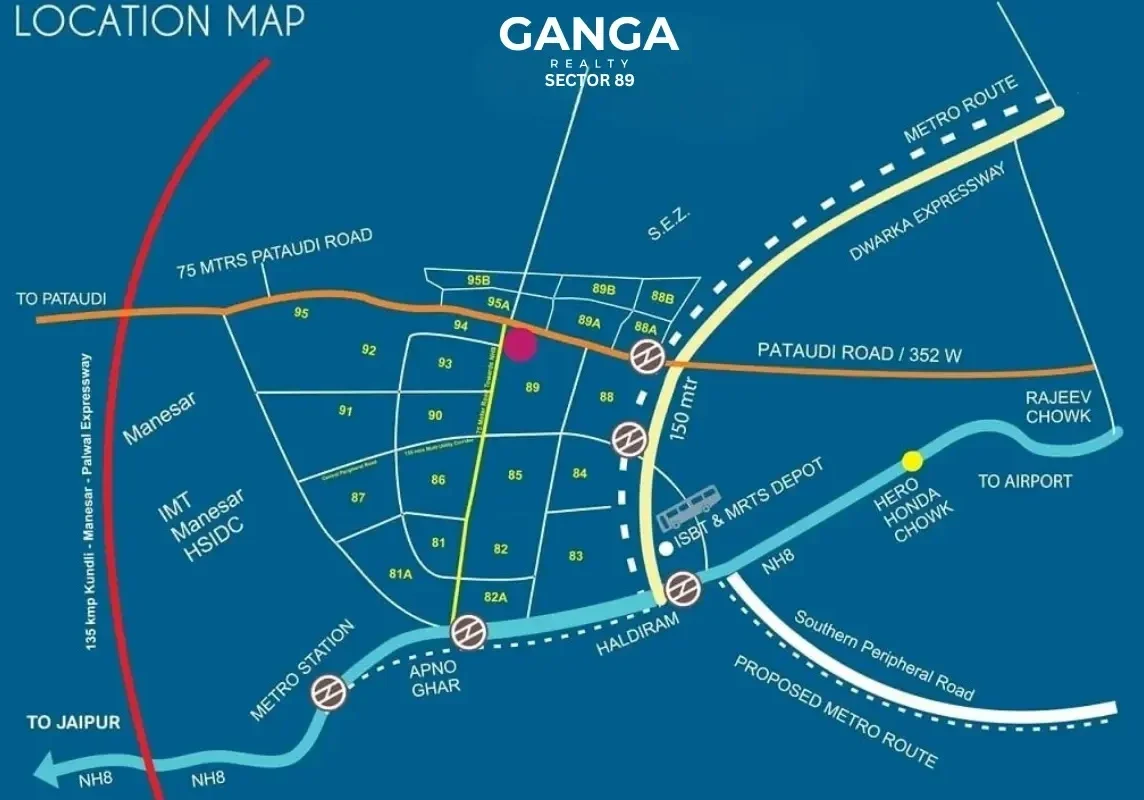 Location map of Ganga Realty Liv 89 Sector 89 Gurgaon