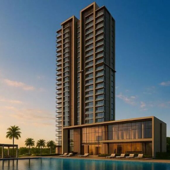 Palm-lined boulevard entrance at Godrej Alira