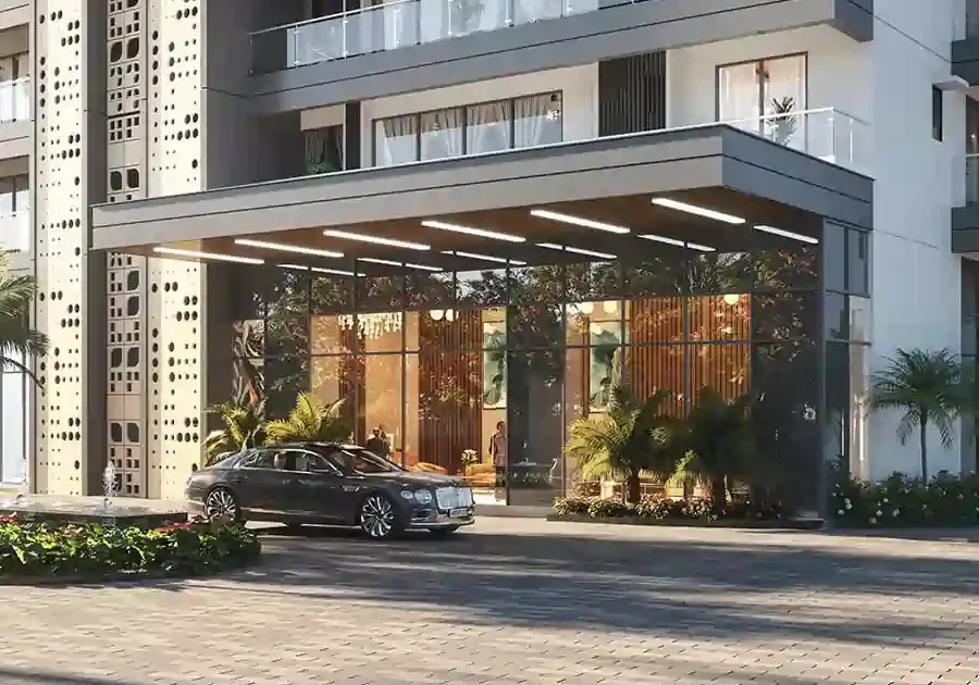 Landscaped gardens and green spaces at Godrej Alira