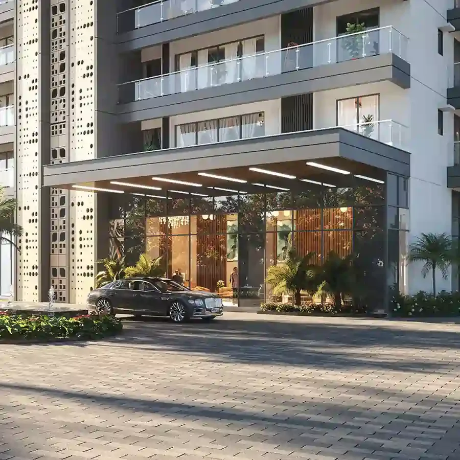 Landscaped gardens and green spaces at Godrej Alira