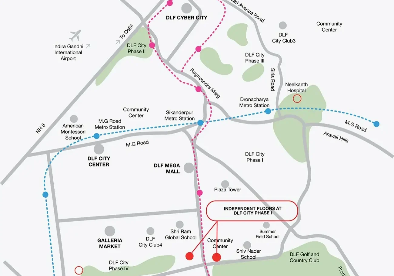 Location map of DLF Phase 1 Floors Gurgaon