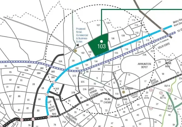 Location map showing connectivity of AIPL Lake City 103 Gurgaon
