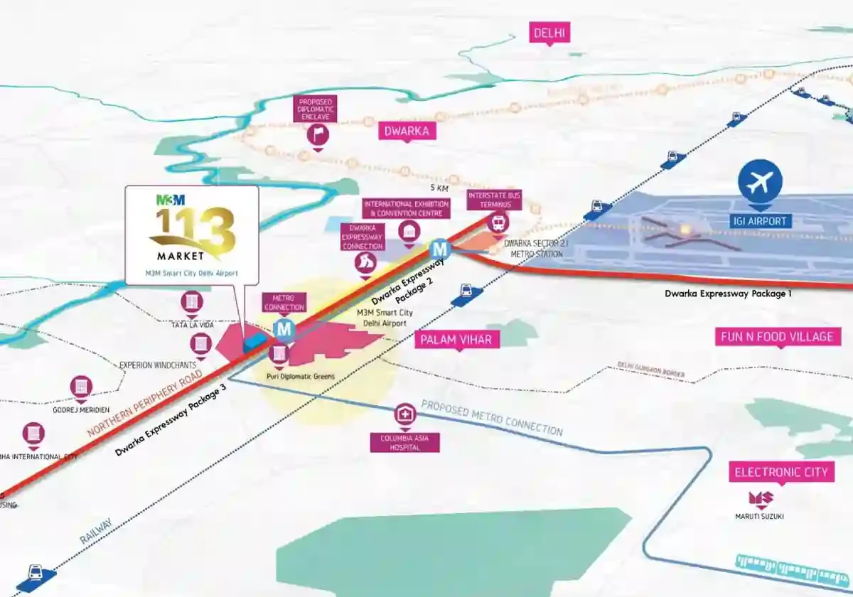 Location map of M3M SCO Market Sector 113 Gurgaon near Dwarka Expressway