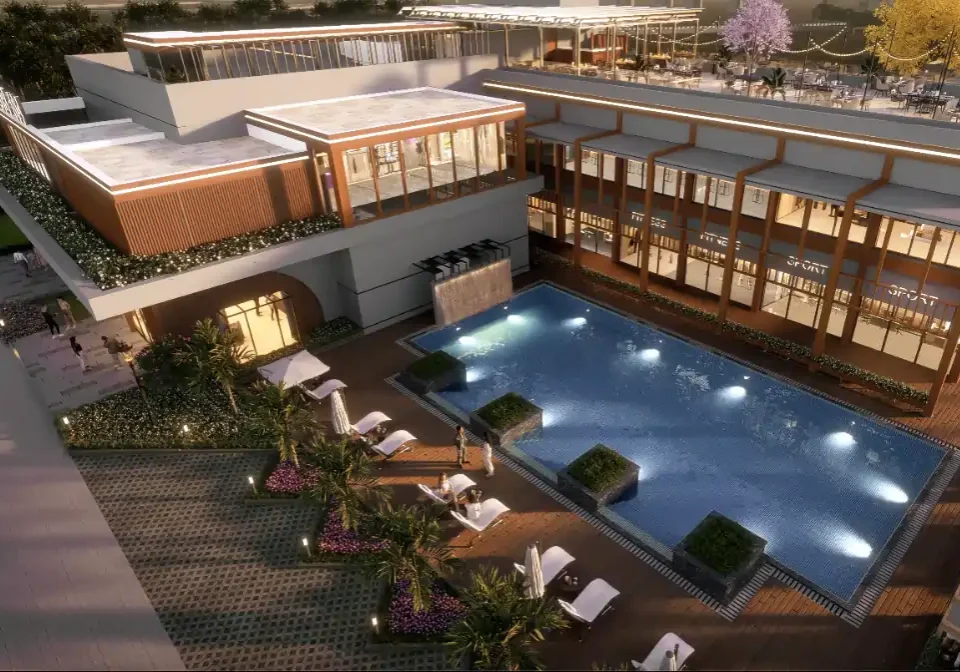 Swimming pool with cabanas at M2K Olive Greens, Sector 104