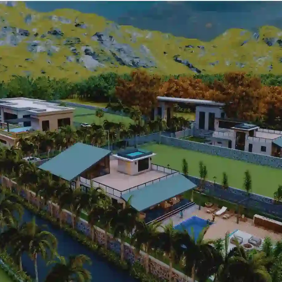 Lush green lawns at Elevate Samava Farms Naugaon Alwar